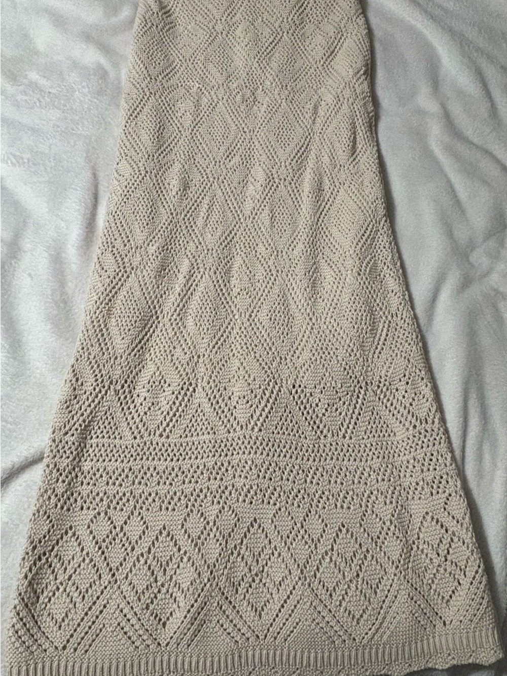 Neutral Crochet Midi Skirt in Beige